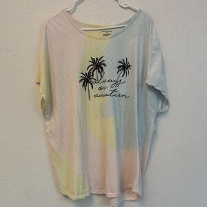 Lane Bryant “Always On Vacation” Graphic Tee …Tie Dye Top Short Sleeve 26/28